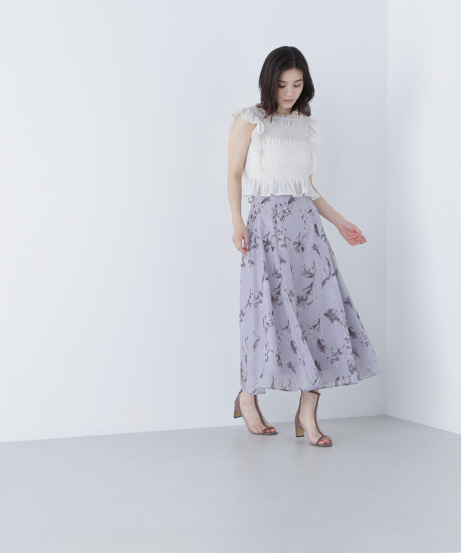  「シアーフラワープリントフレアスカート」|スカート|