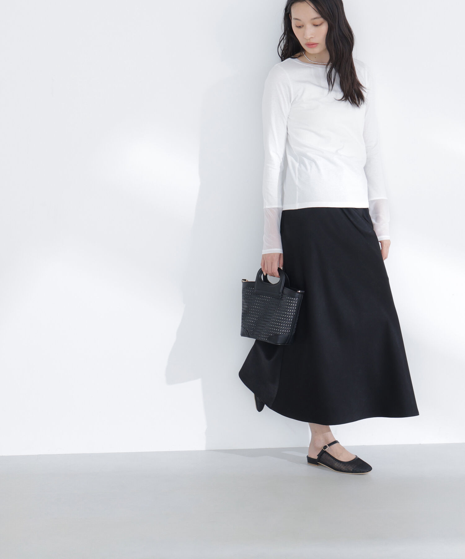  「バイアスサテンナロースカート」|スカート|ブラック