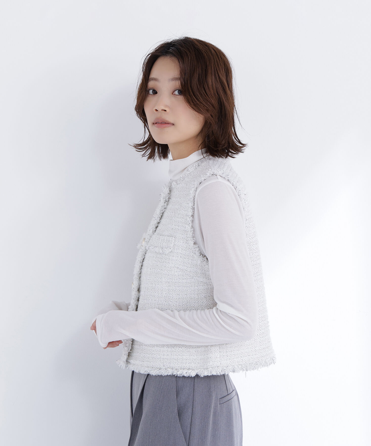  「ツイードシリーズ コンパクトジレ」|ブルゾン・スタジャン|