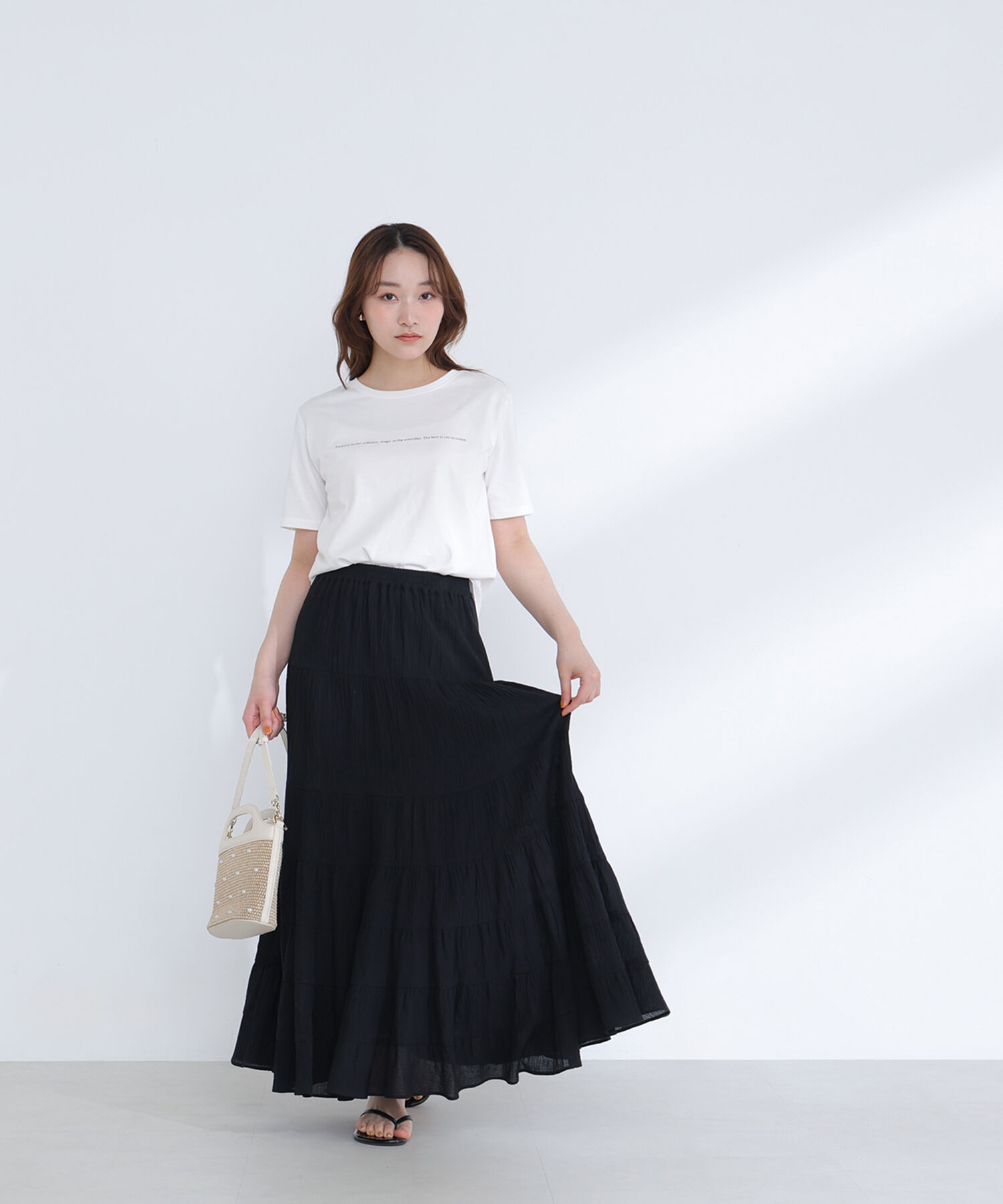  「楊柳ティアードロングスカート」|スカート|ブラック