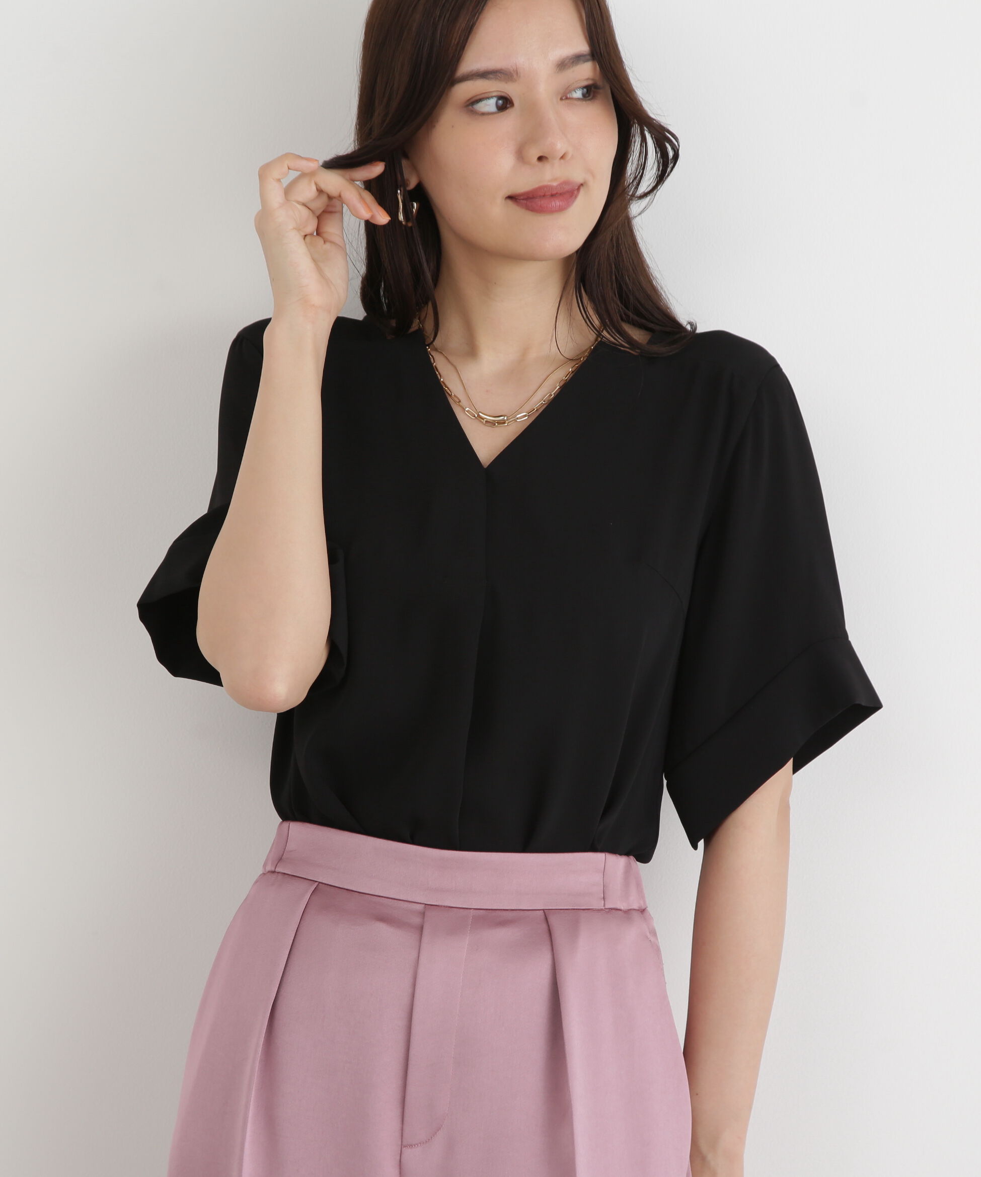  「◆ハーフスリーブＶネックブラウス」|シャツ・ブラウス|