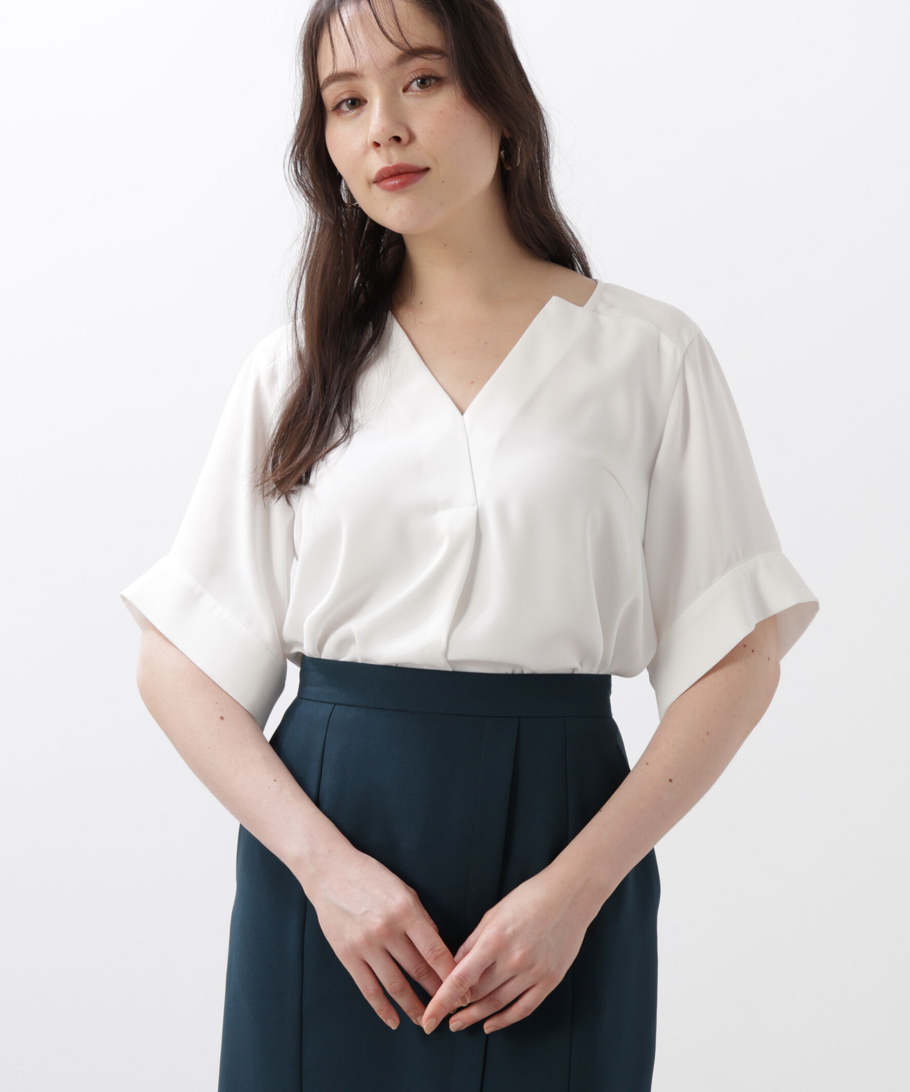 「◆ハーフスリーブＶネックブラウス」|シャツ・ブラウス|