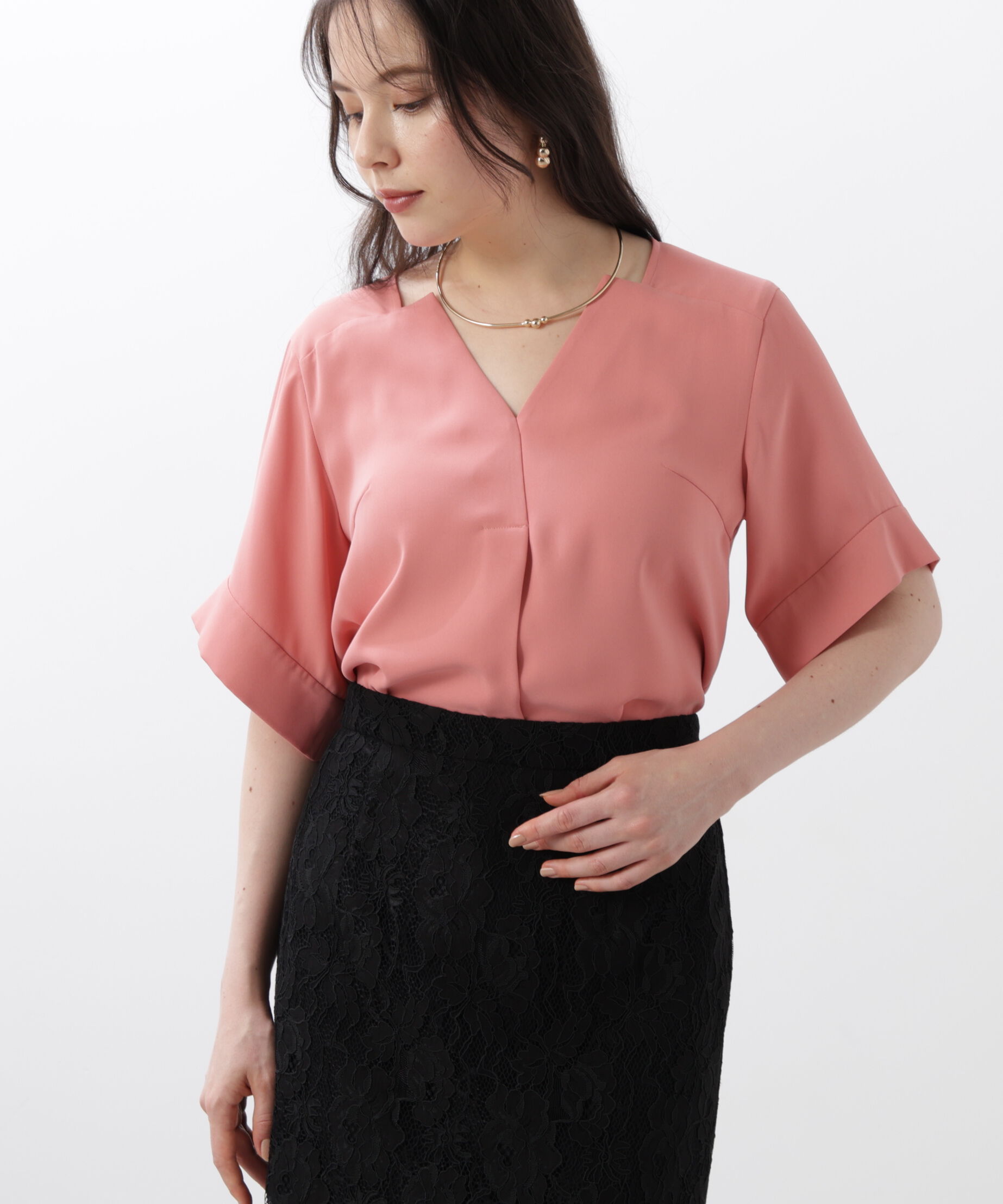  「◆ハーフスリーブＶネックブラウス」|シャツ・ブラウス|