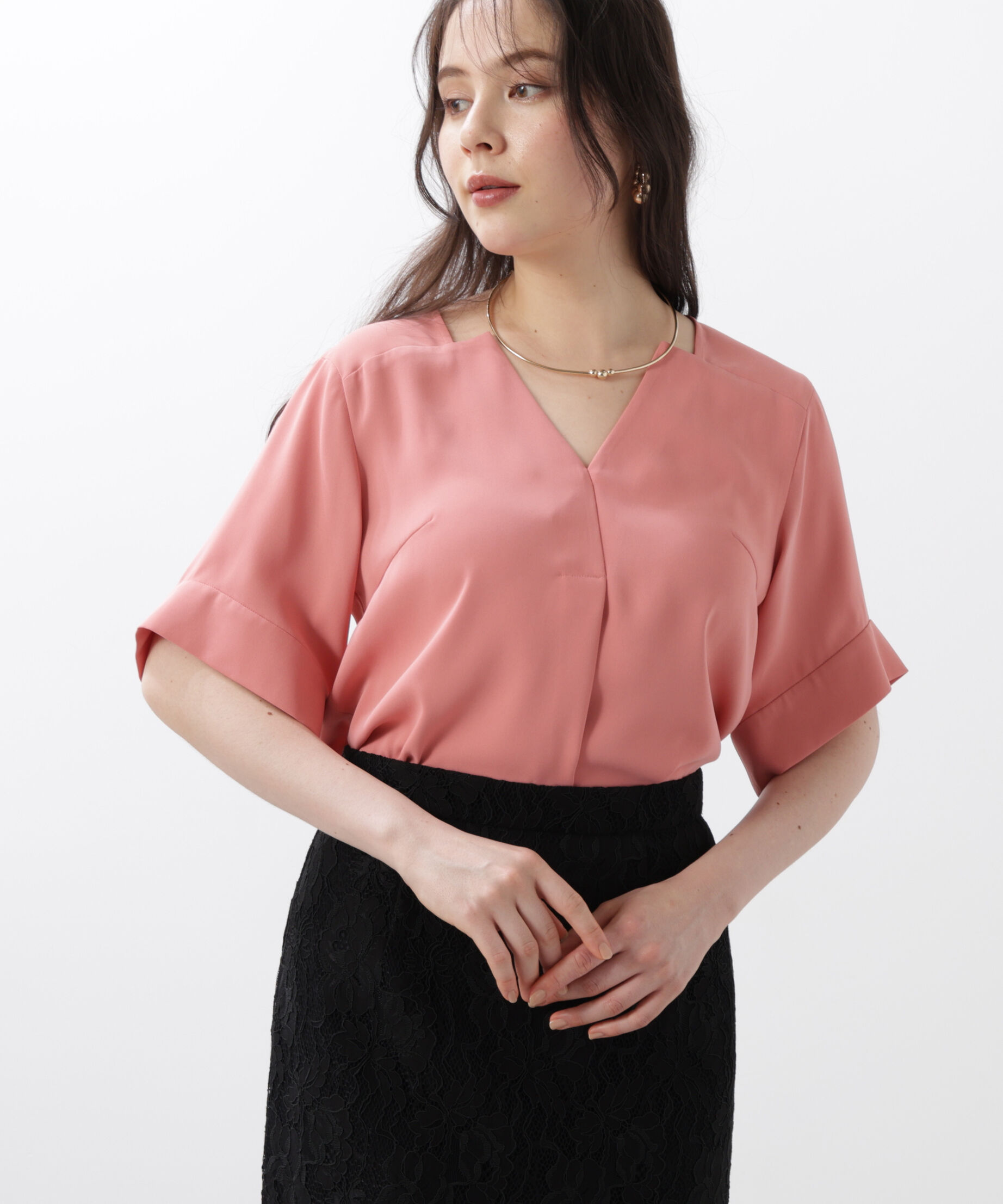  「◆ハーフスリーブＶネックブラウス」|シャツ・ブラウス|