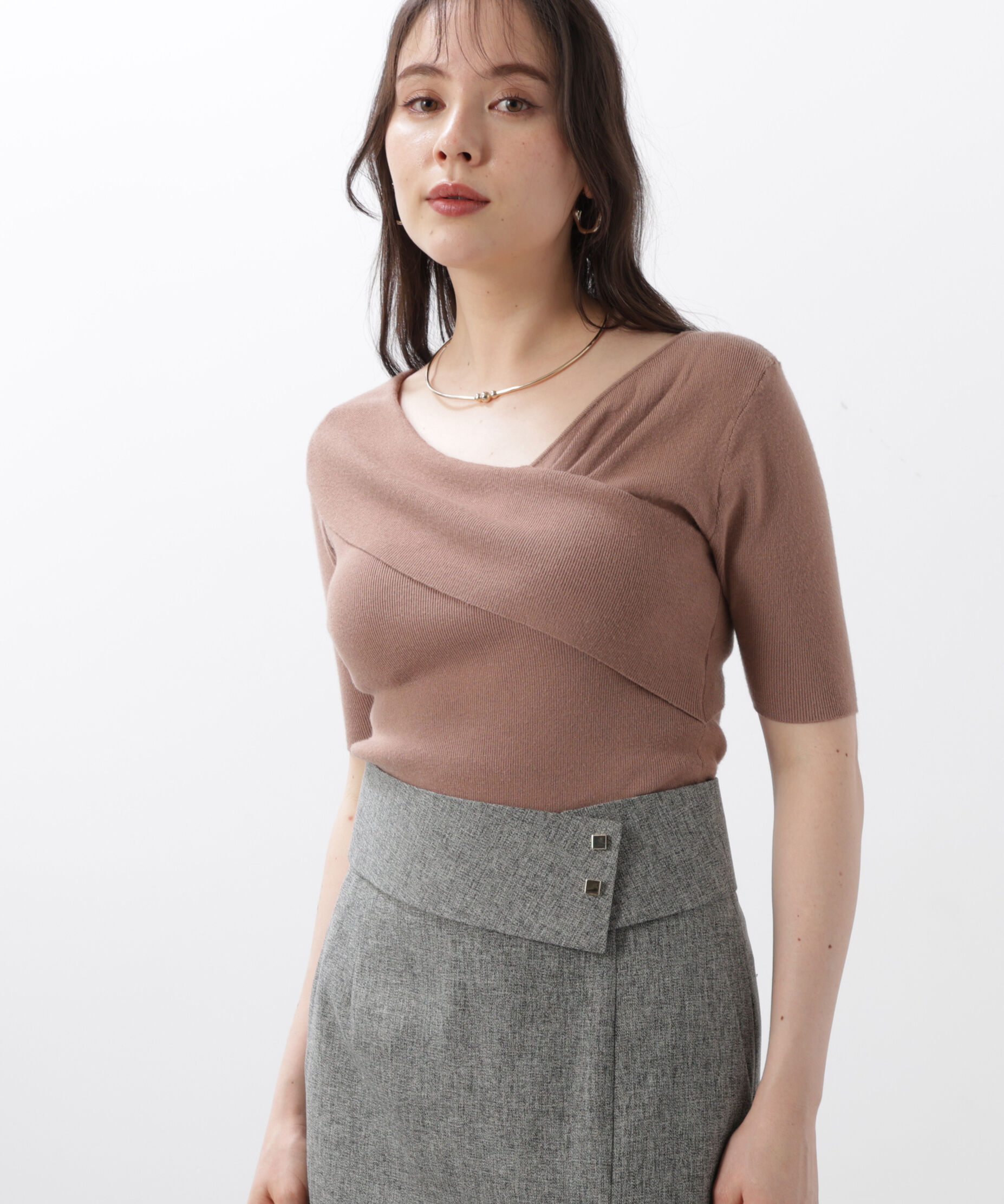  「◆アシンメトリーネックニットプルオーバー」|ニット・セーター|