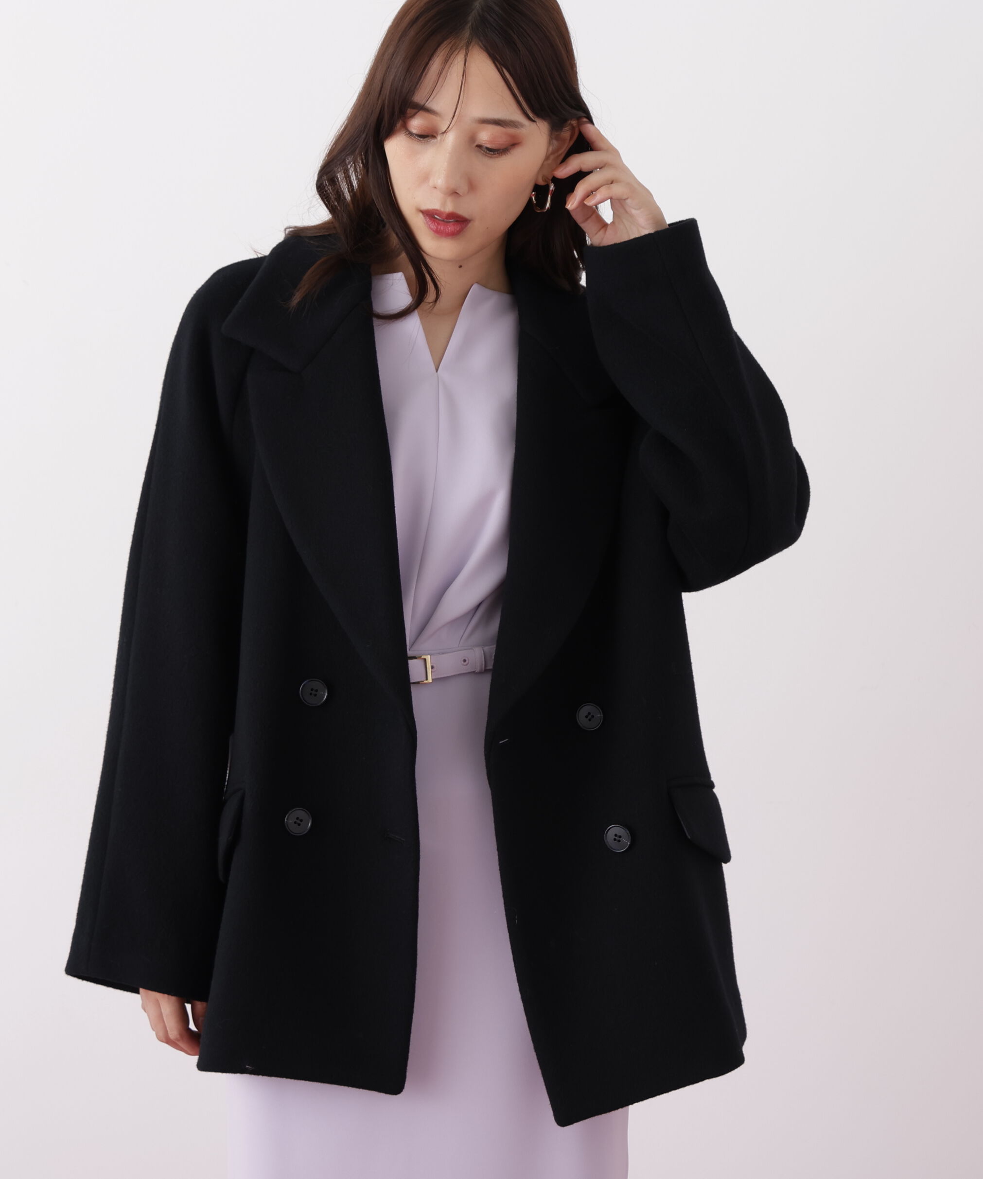  「◆ダブルブレストショートコート」|その他|ブラック