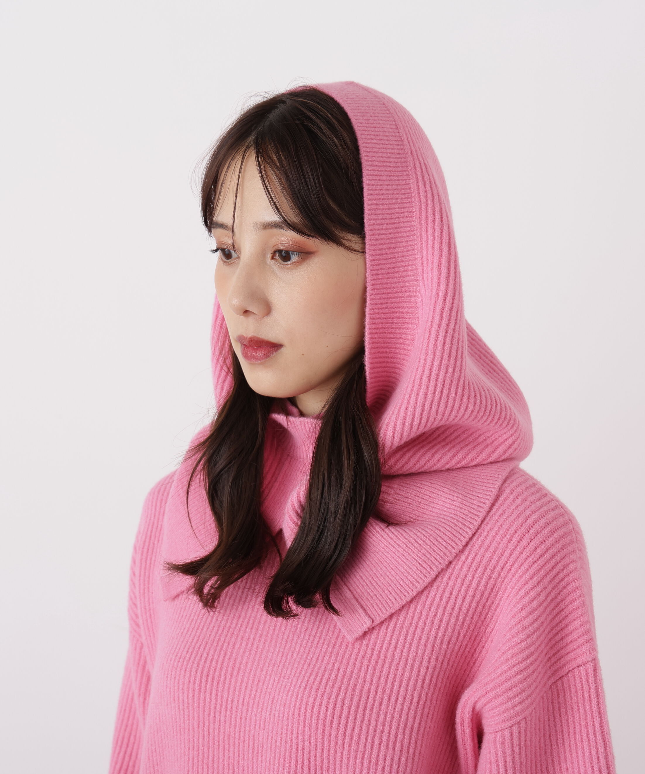  「◆フードスヌード付きニットプルオーバー」|ニット・セーター|