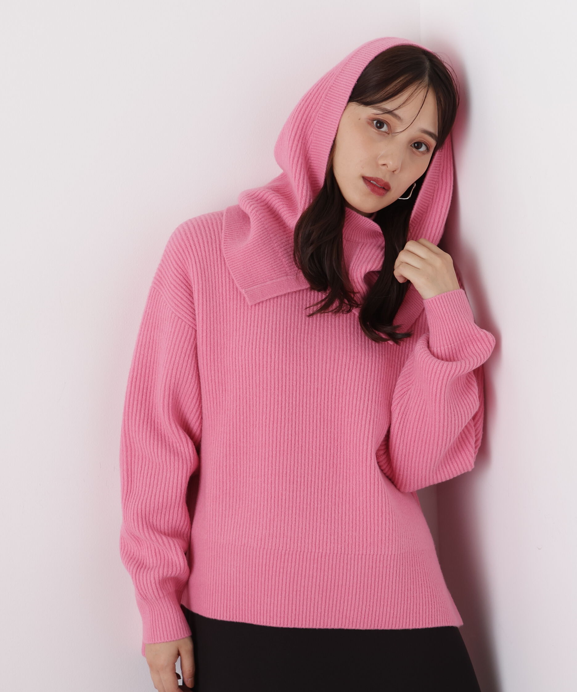  「◆フードスヌード付きニットプルオーバー」|ニット・セーター|