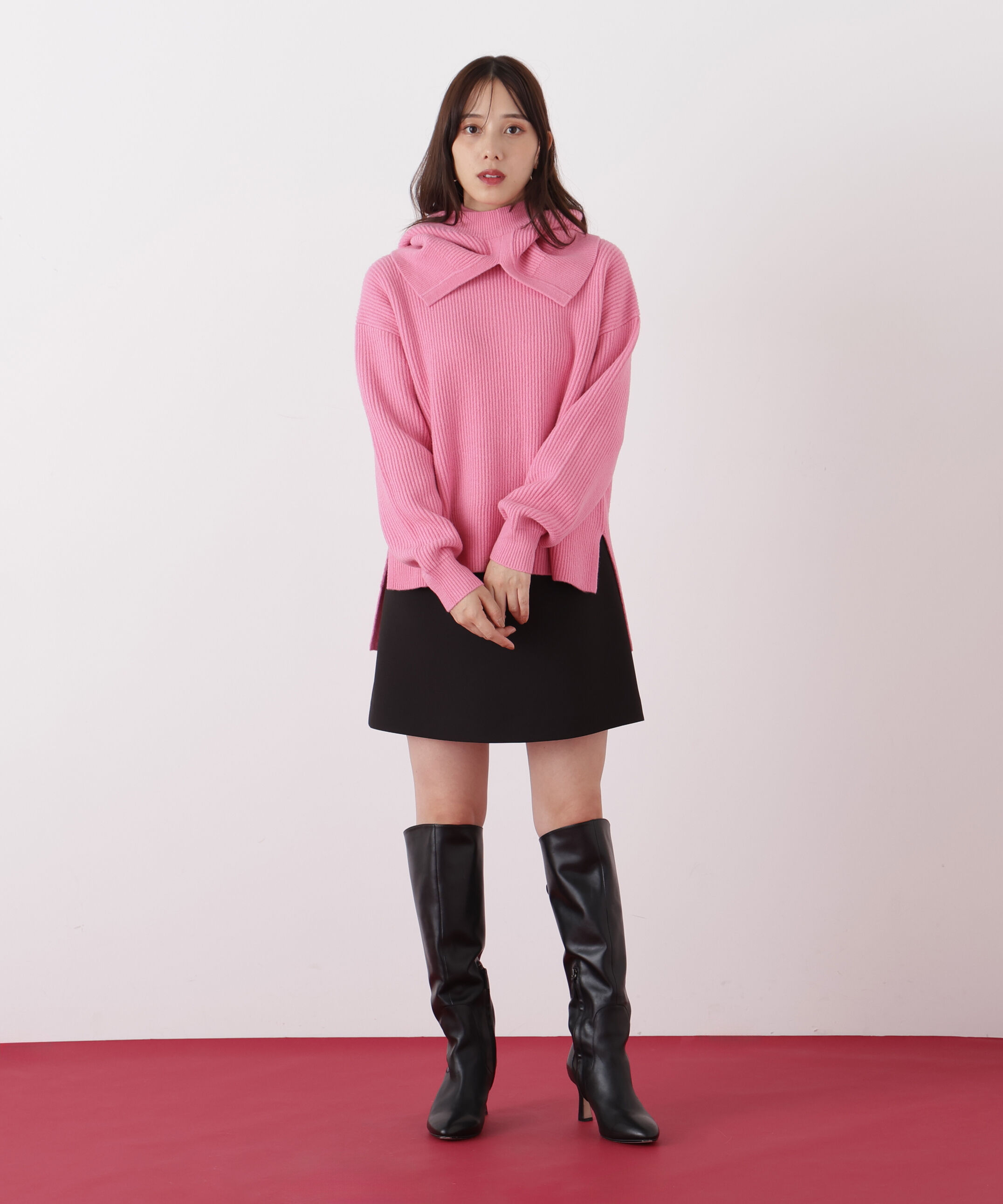  「◆フードスヌード付きニットプルオーバー」|ニット・セーター|