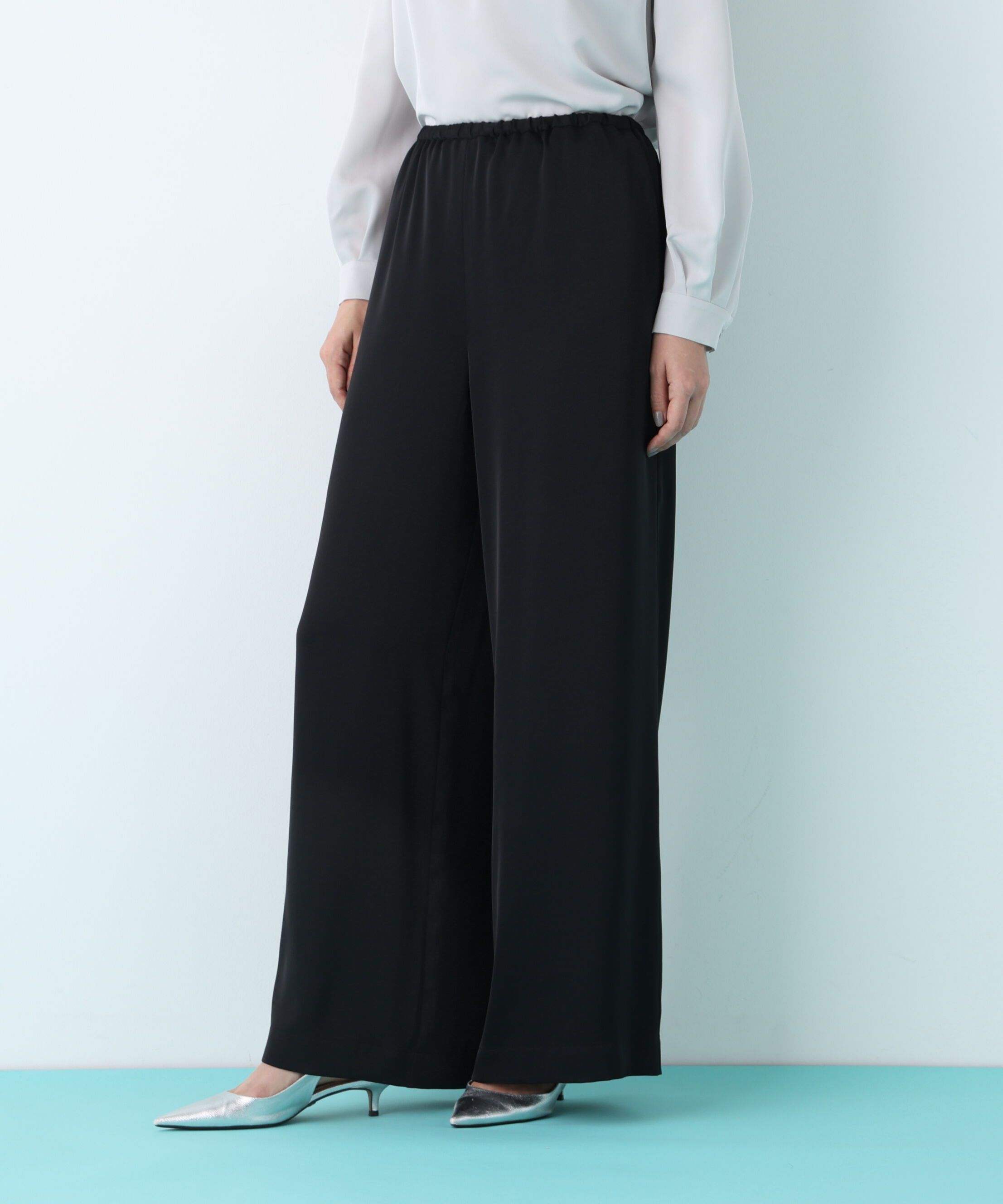  「サテンワイドパンツ」|その他|ブラック