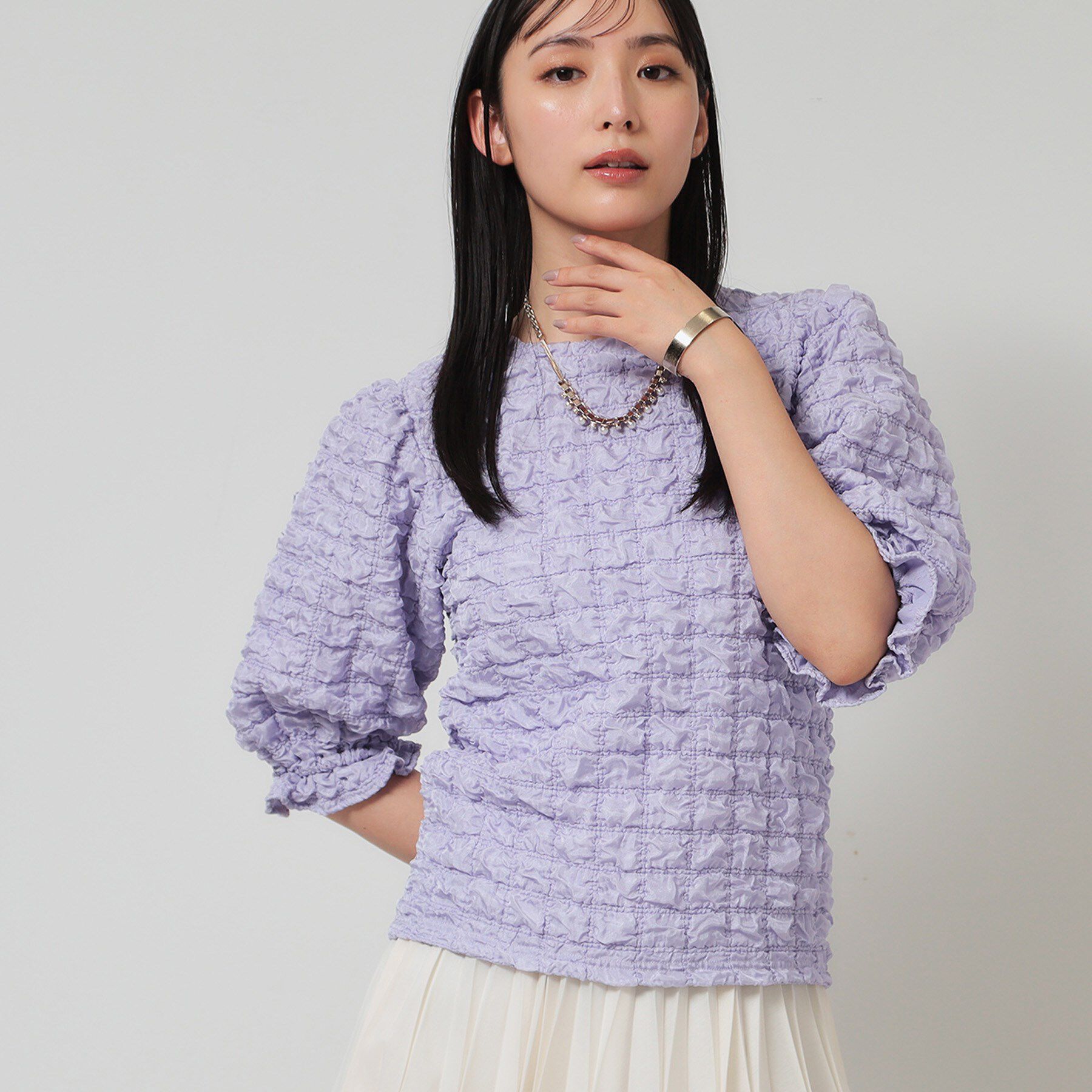 SunaUna「【今すぐ活躍！／パフスリーブ】ジャカードプルオーバー」|Tシャツ・カットソー|