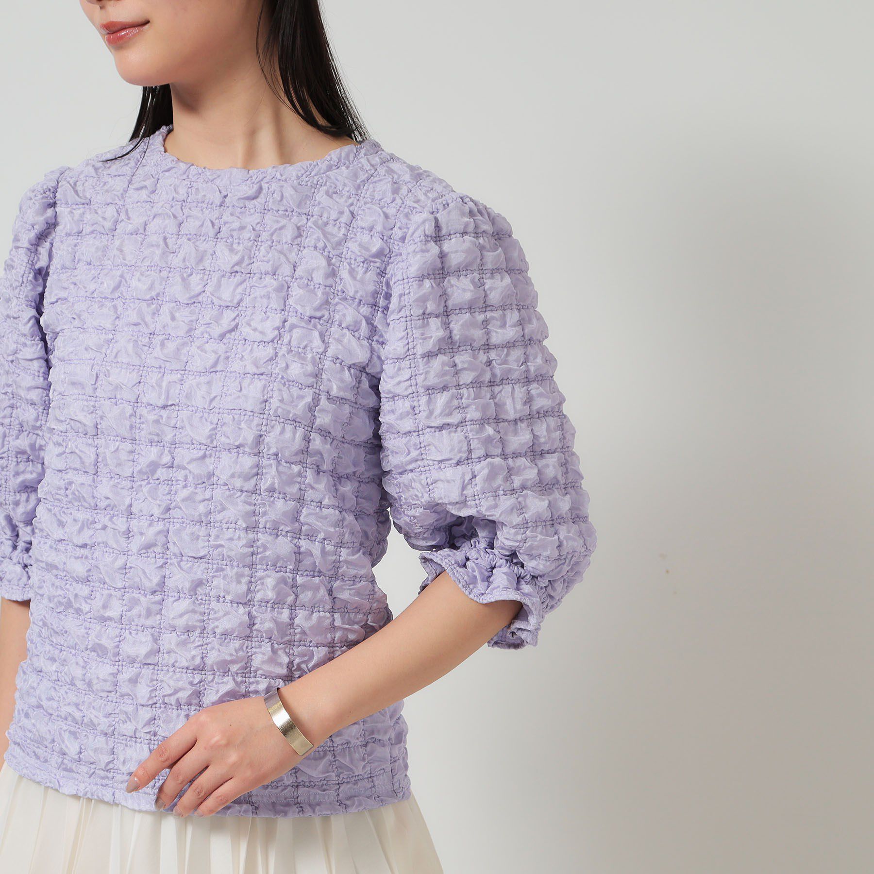 SunaUna「【今すぐ活躍！／パフスリーブ】ジャカードプルオーバー」|Tシャツ・カットソー|