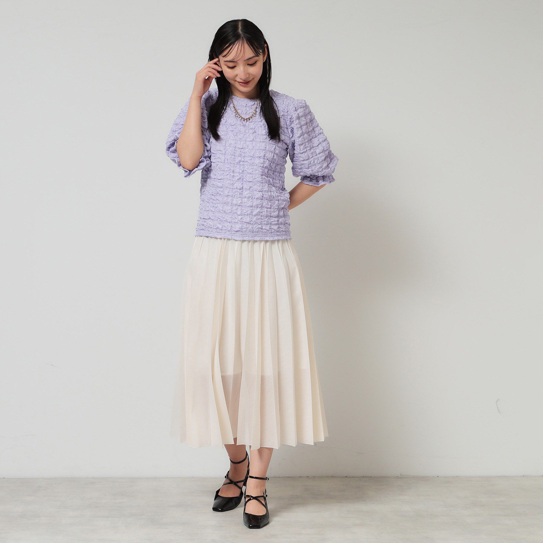 SunaUna「【今すぐ活躍！／パフスリーブ】ジャカードプルオーバー」|Tシャツ・カットソー|