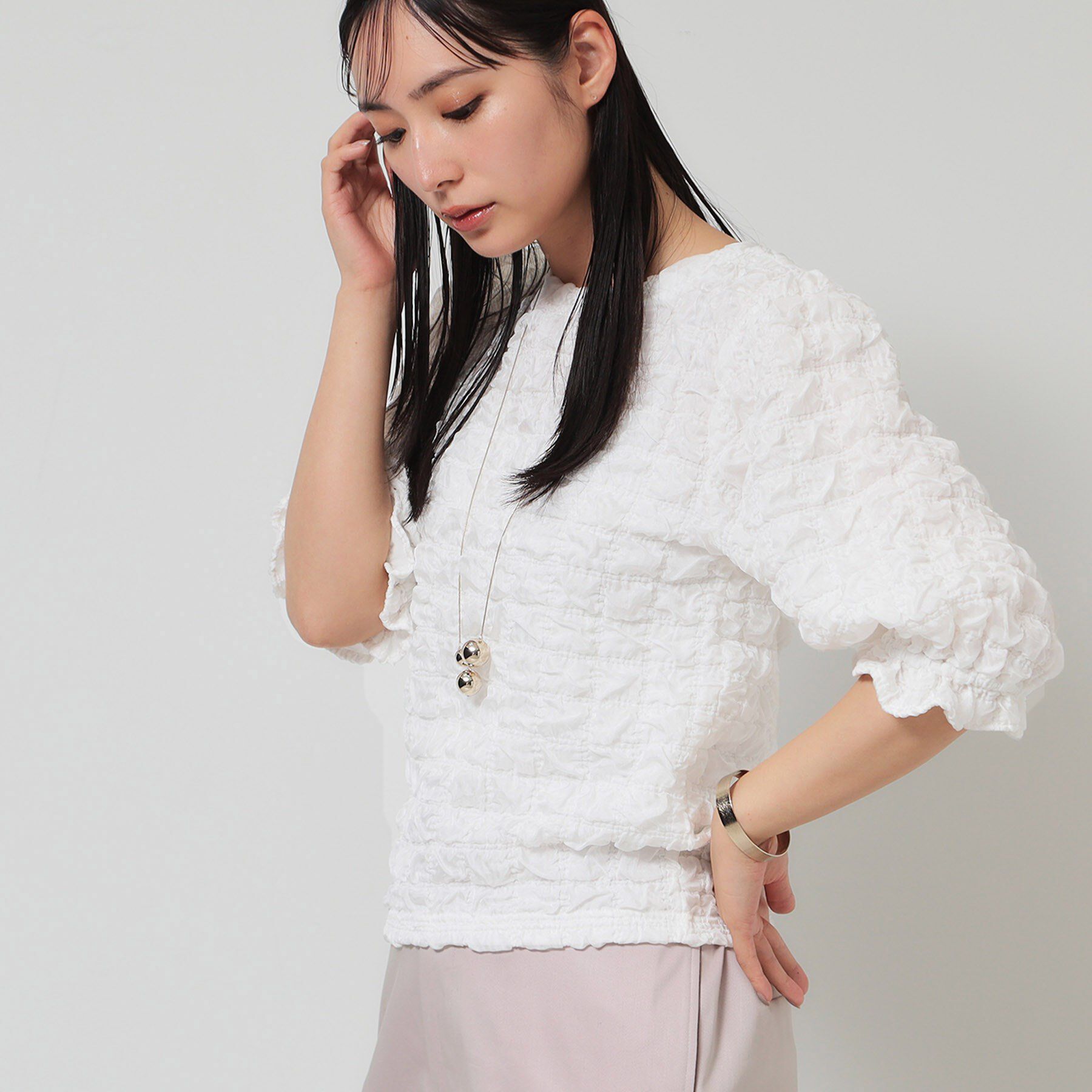 SunaUna「【今すぐ活躍！／パフスリーブ】ジャカードプルオーバー」|Tシャツ・カットソー|