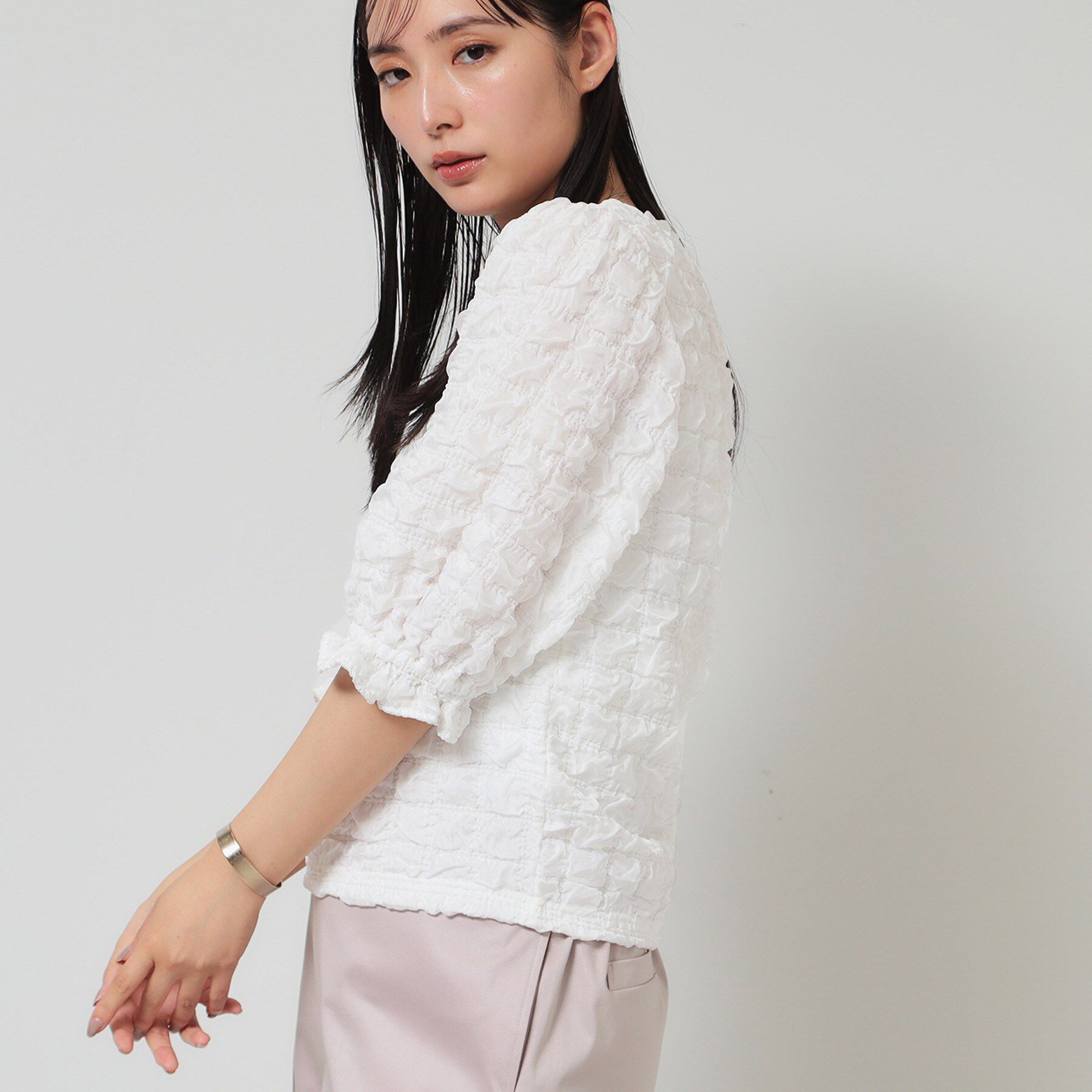 SunaUna「【今すぐ活躍！／パフスリーブ】ジャカードプルオーバー」|Tシャツ・カットソー|