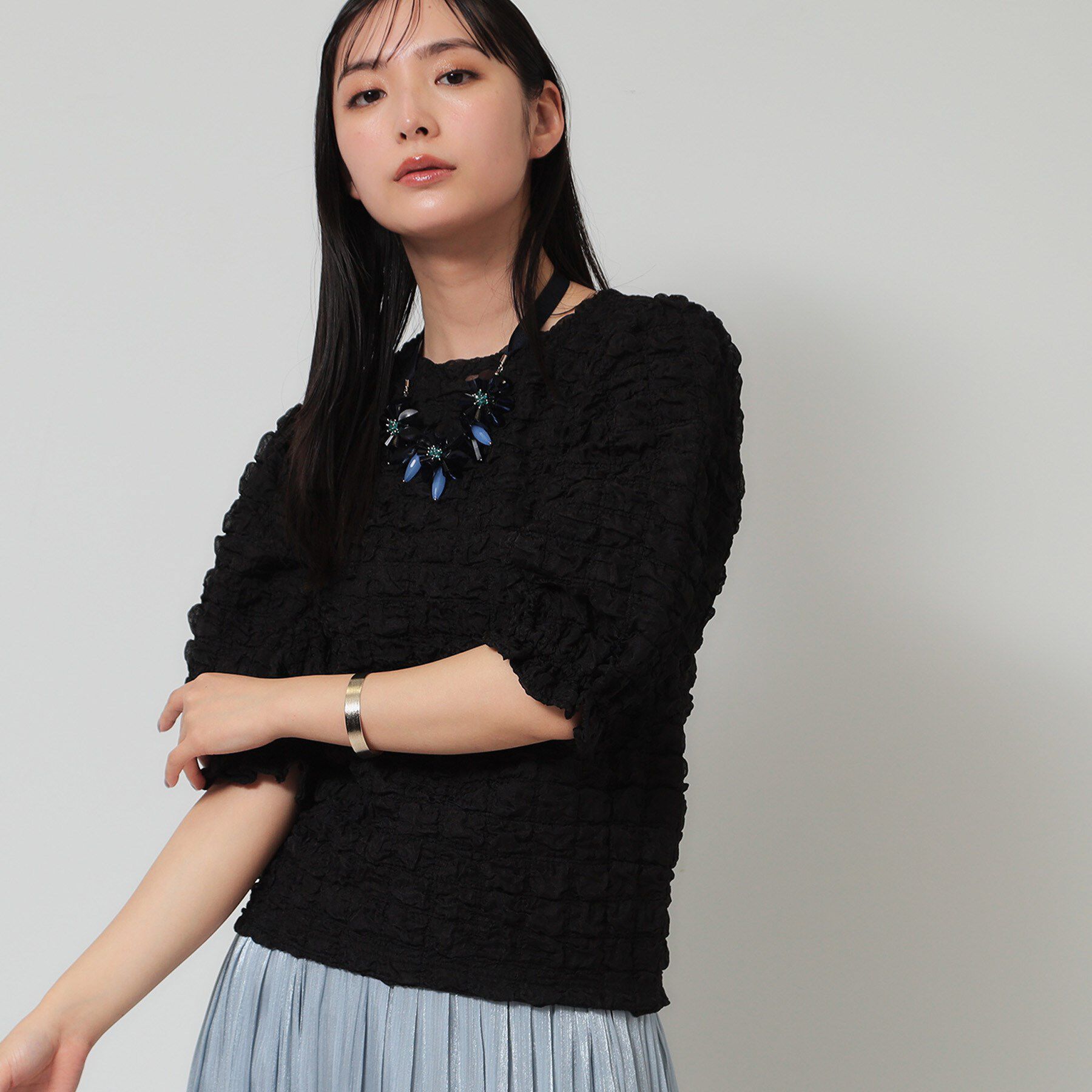 SunaUna「【今すぐ活躍！／パフスリーブ】ジャカードプルオーバー」|Tシャツ・カットソー|