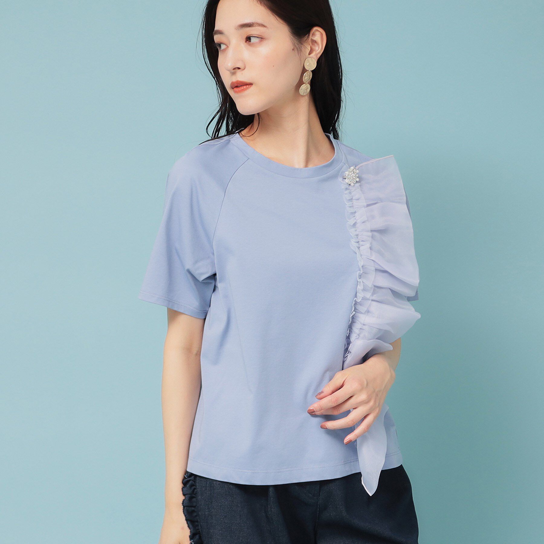 SunaUna「【オーガンジーラッフル】大人フェミニンTシャツ」|Tシャツ・カットソー|