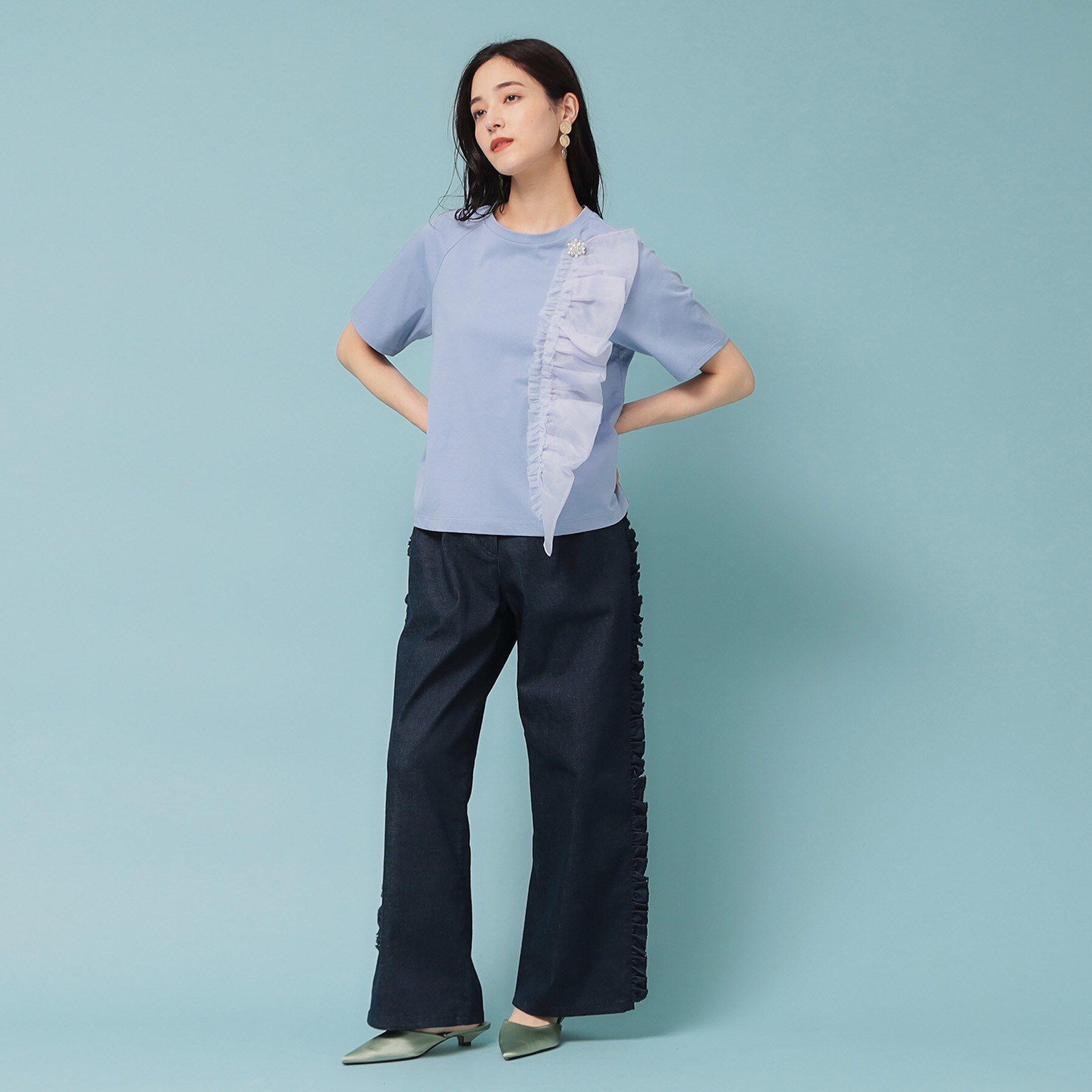 SunaUna「【オーガンジーラッフル】大人フェミニンTシャツ」|Tシャツ・カットソー|