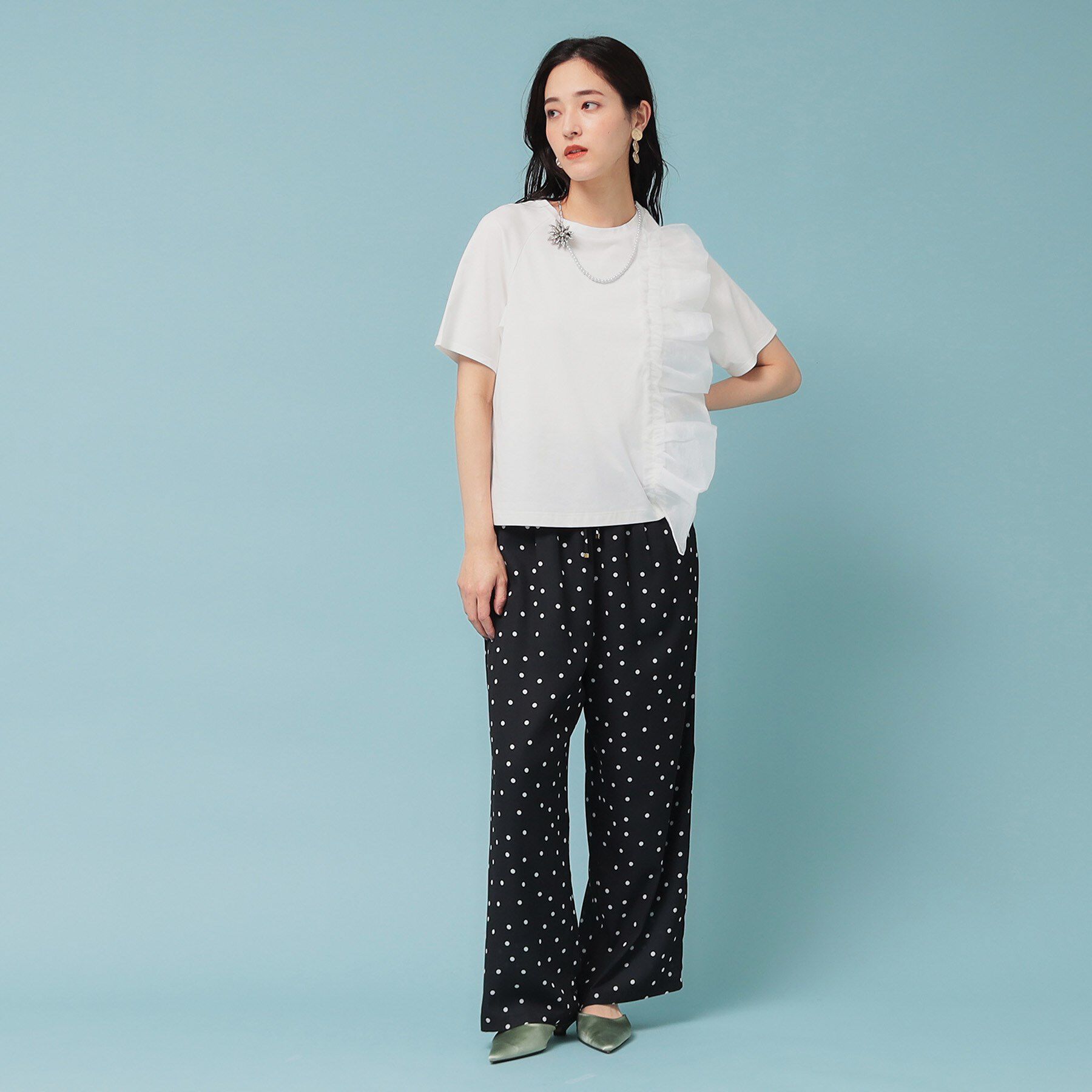 SunaUna「【オーガンジーラッフル】大人フェミニンTシャツ」|Tシャツ・カットソー|