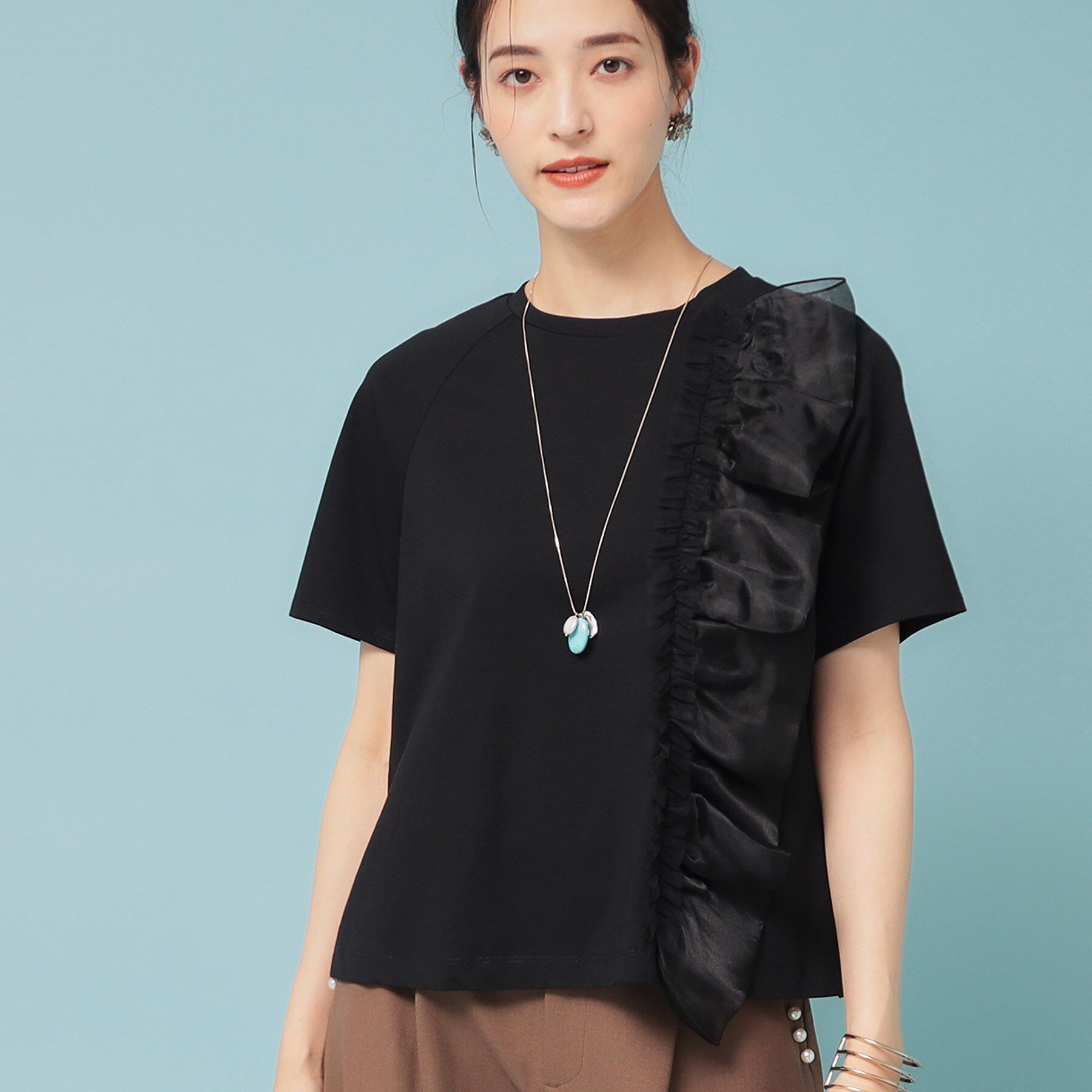 SunaUna「【オーガンジーラッフル】大人フェミニンTシャツ」|Tシャツ・カットソー|