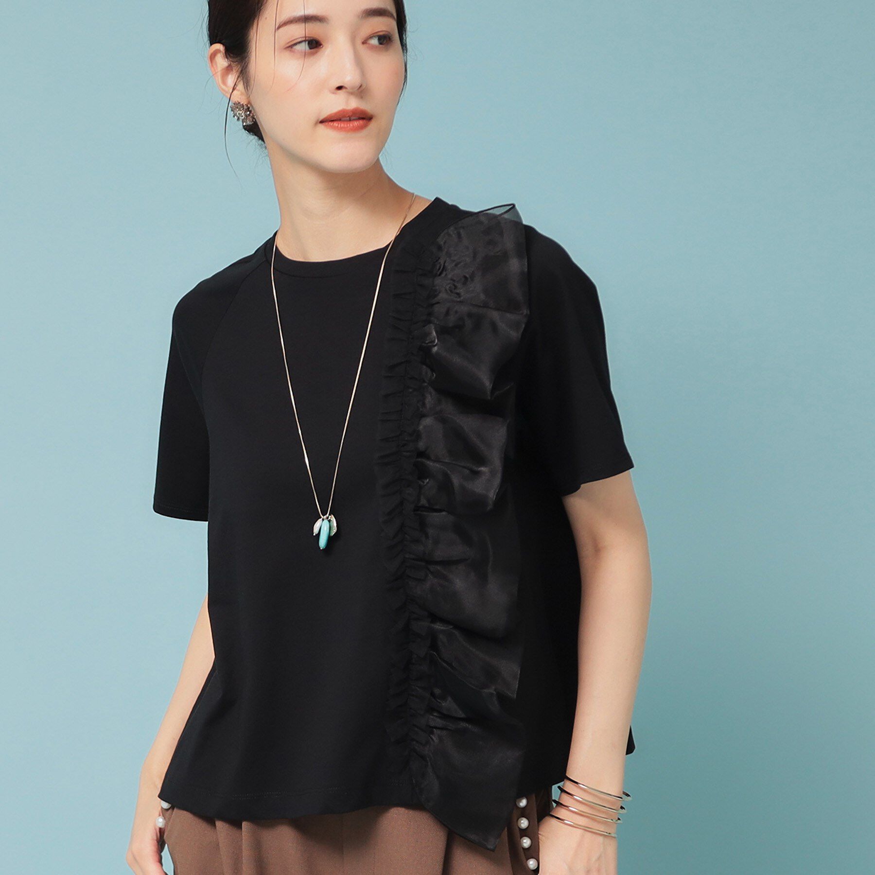 SunaUna「【オーガンジーラッフル】大人フェミニンTシャツ」|Tシャツ・カットソー|