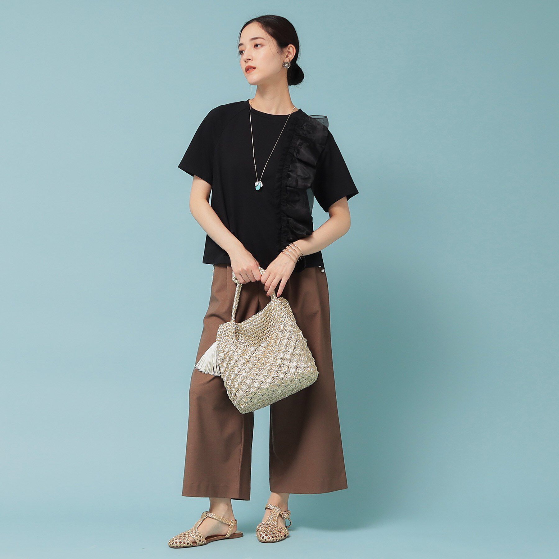 SunaUna「【オーガンジーラッフル】大人フェミニンTシャツ」|Tシャツ・カットソー|