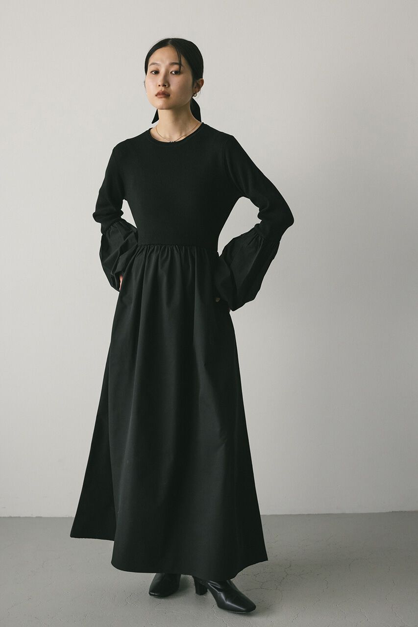 STYLEMIXER「コクーンスリーブコンビネーションニットワンピース」|ワンピース|BLK