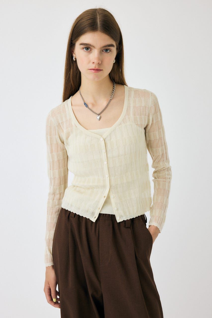 MOUSSY「SHEER BORDER カーディガン」|ニット・セーター|O/WHT1