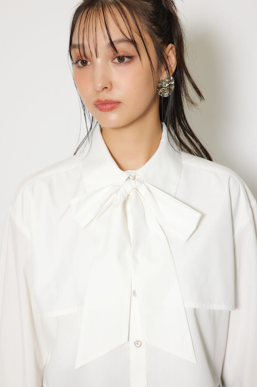 rienda「ビジューボタンボウタイシャツトップス」|シャツ・ブラウス|