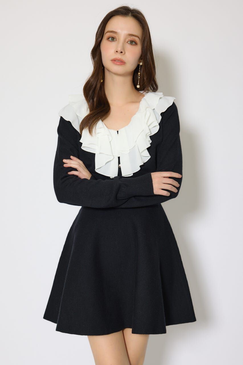 rienda「フリルカラーニットカーディガンセットワンピース」|ワンピース|