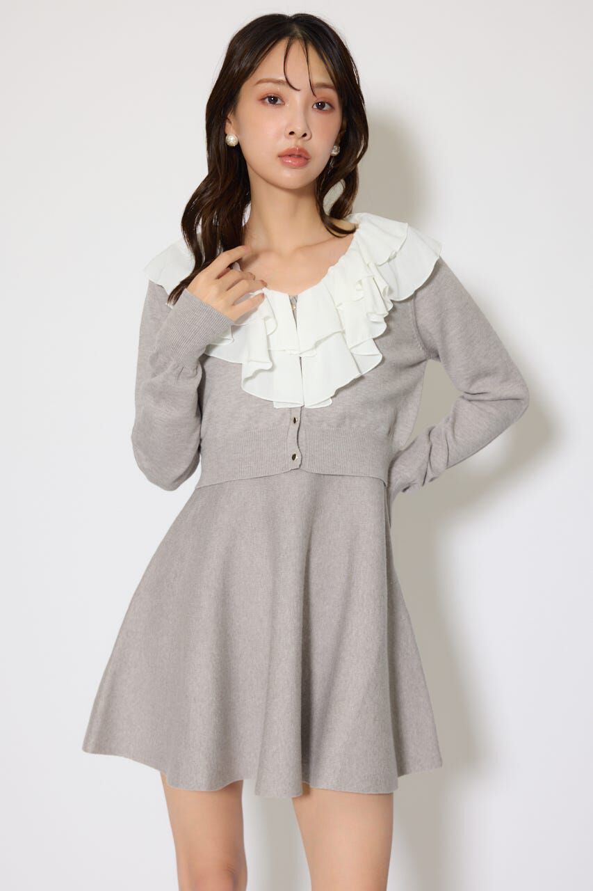 rienda「フリルカラーニットカーディガンセットワンピース」|ワンピース|