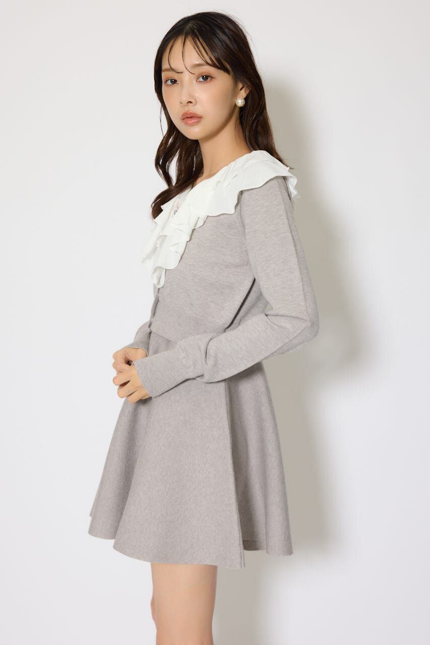 rienda「フリルカラーニットカーディガンセットワンピース」|ワンピース|