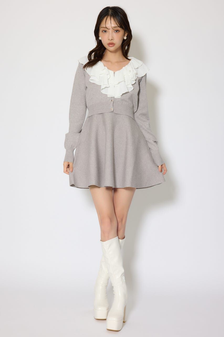 rienda「フリルカラーニットカーディガンセットワンピース」|ワンピース|