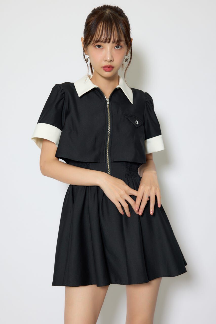 rienda「バストディティールフレアミニワンピース」|ワンピース|BLK