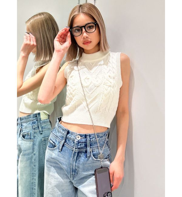 GYDA「NOUSノースリケーブルニットトップス」|ニット・セーター|