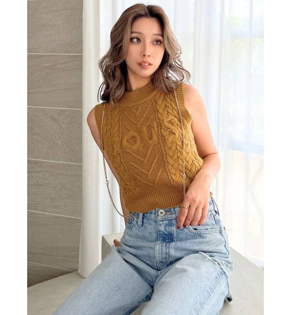 GYDA「NOUSノースリケーブルニットトップス」|ニット・セーター|