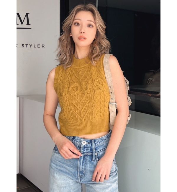 GYDA「NOUSノースリケーブルニットトップス」|ニット・セーター|