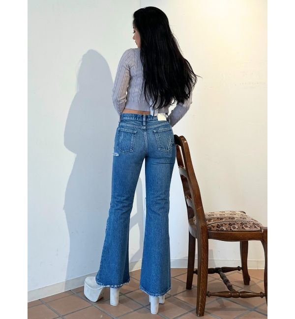 GYDA「ミドルウエストSIDE RIPPEDフレアデニムパンツ」|デニム|