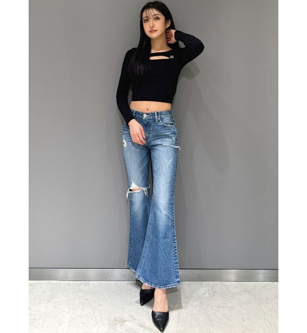 GYDA「ミドルウエストSIDE RIPPEDフレアデニムパンツ」|デニム|