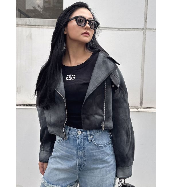 GYDA「Paintショートライダースジャケット」|その他|ブラック