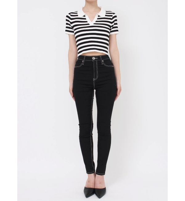 GYDA「BACK OPENハーフスリーブPOLOニットトップス」|ニット・セーター|