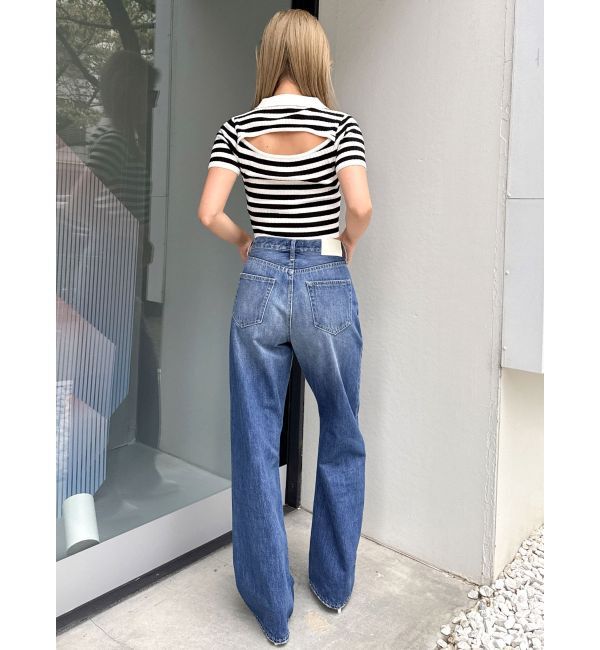 GYDA「BACK OPENハーフスリーブPOLOニットトップス」|ニット・セーター|