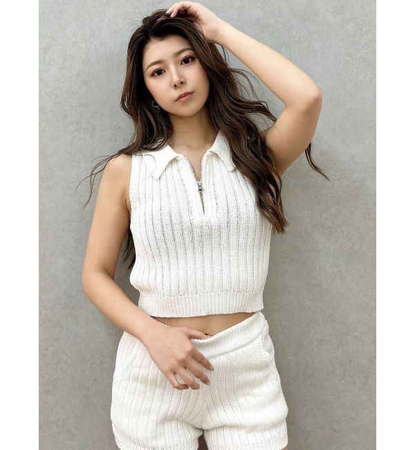 GYDA「ハーフZIPノースリブリーチポロニットトップス」|ニット・セーター|