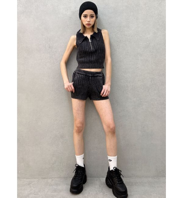 GYDA「ハーフZIPノースリブリーチポロニットトップス」|ニット・セーター|