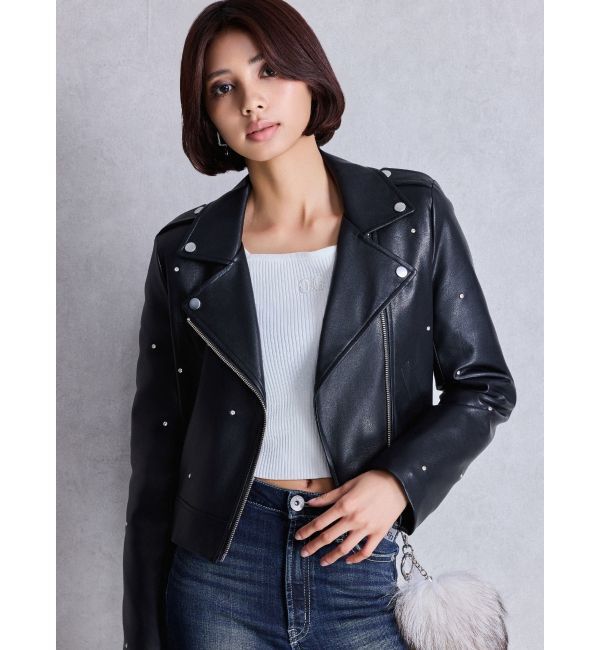 GYDA「bijou フェイクレザーライダースジャケット」|ライダースジャケット|