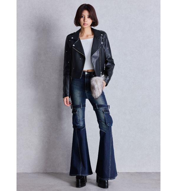 GYDA「bijou フェイクレザーライダースジャケット」|ライダースジャケット|