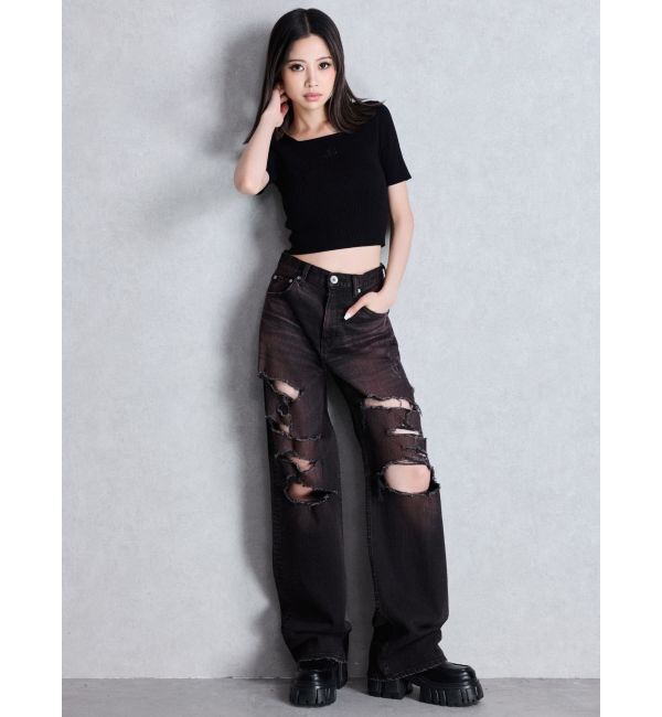 GYDA「SymmetryGYDA ハーフスリーブニットトップス」|ニット・セーター|