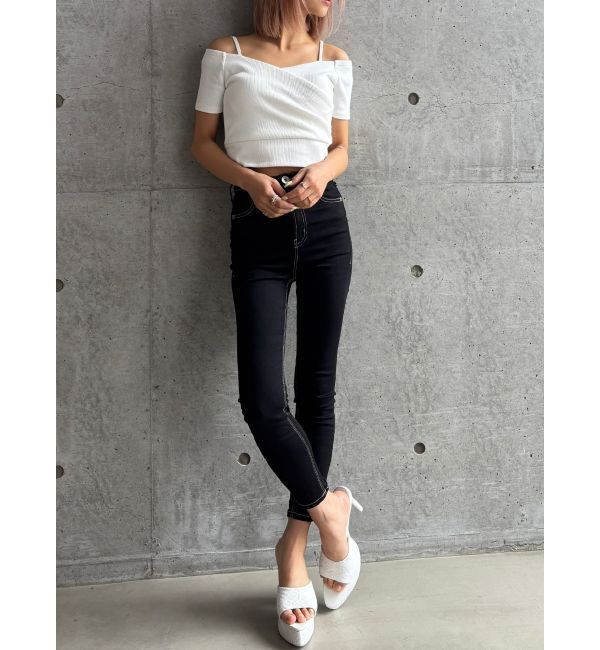 GYDA「【TINY】ハイウエストワンウォッシュスキニーパンツ」|デニム|