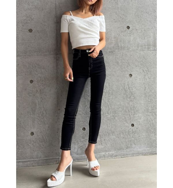 GYDA「【TINY】ハイウエストワンウォッシュスキニーパンツ」|デニム|