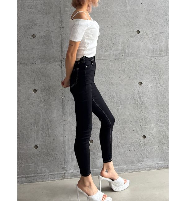 GYDA「【TINY】ハイウエストワンウォッシュスキニーパンツ」|デニム|